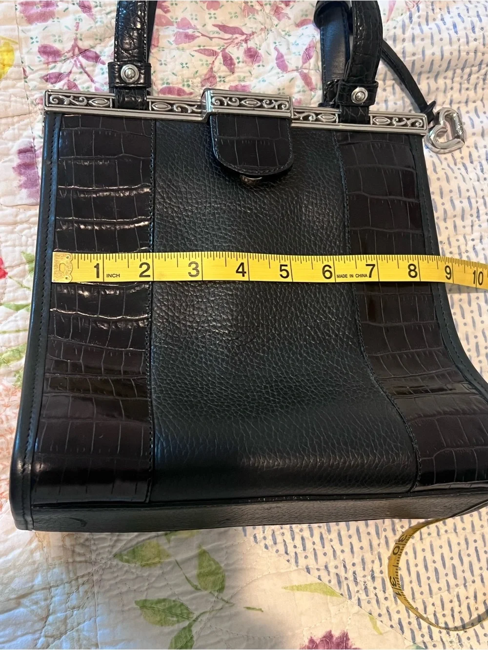 Brighton Black Leather Croc Embossed Handbag